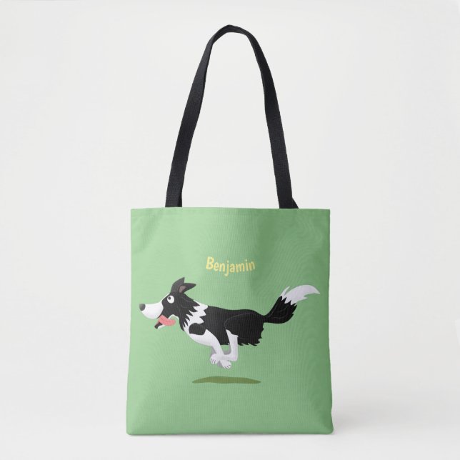 Tote Bag Funny Border Collie chien en course dessin animé (Devant)
