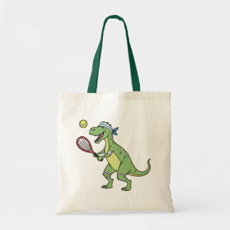 Tote Bag Funny Cartoon T-Rex Playing Tennis Dinosaur