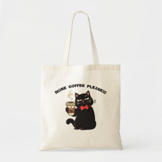 Tote Bag Funny Cat Coffee Design– “More Coffee please” 