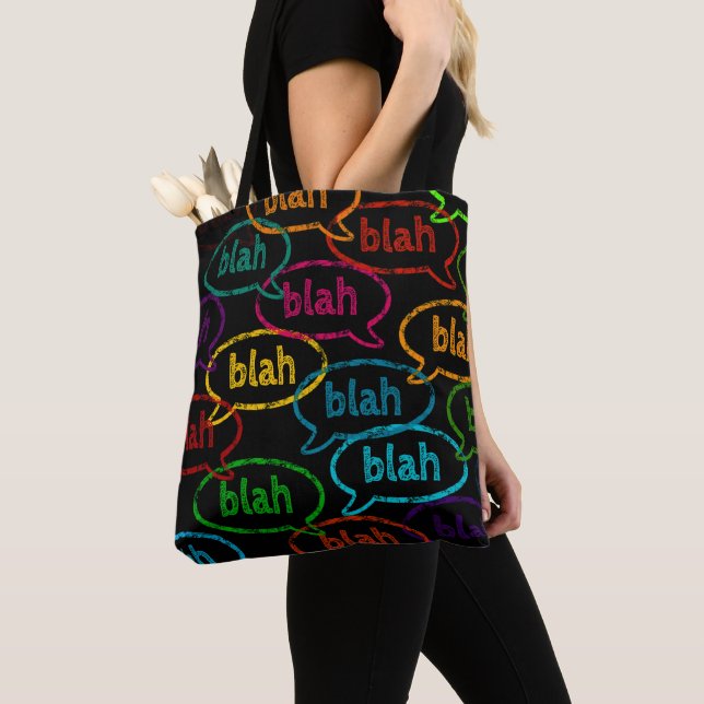 Tote Bag Funny Colourful Blah Blah Quote Black (Close Up)