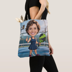 Tote Bag Funny Custom Head Blue Court Caricature Padel
