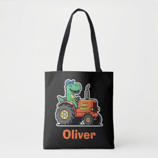 Tote Bag Funny Dinosaur Driving Tractor Dino Power