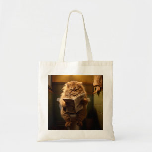 Tote Bag Funny Fat Cat Lecture journal sur Toilet