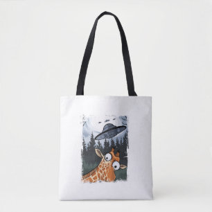 Tote Bag Funny Giraffe UFO Zoo Animal Weird Meme Graphique 
