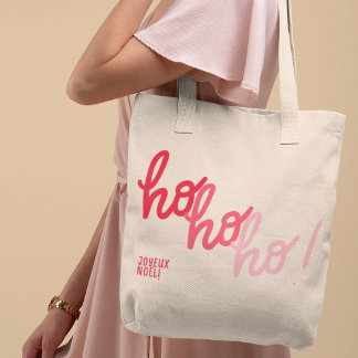 Tote Bag Funny hohoho Joyeux Noel Red Pink Typography