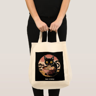 Tote Bag Funny Kawaii Chat Manger Ramen nouilles mignonnes 