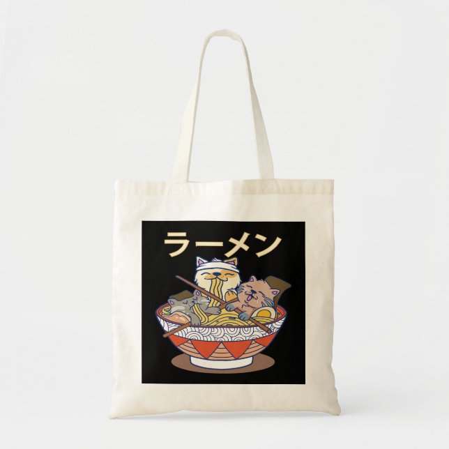 Tote Bag Funny Kawaii Ramen Chats nouilles japonaises Otaku (Devant)