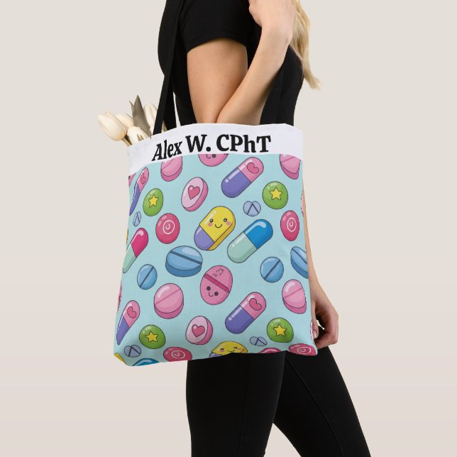 Tote Bag Funny Personalized Pharmacy Custom CPhT Nom (De près)