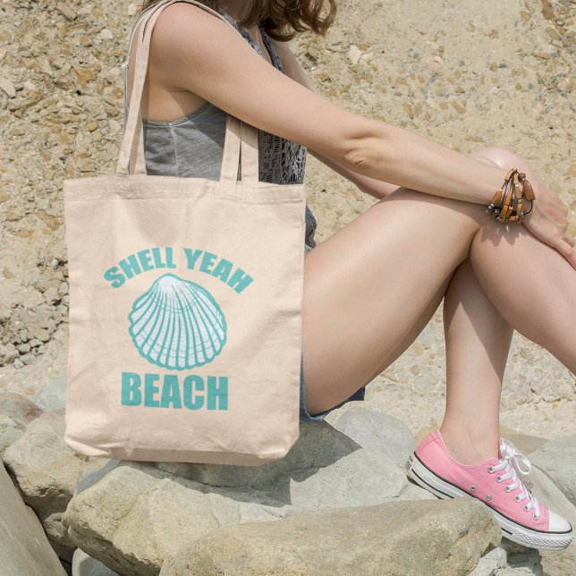 Tote Bag Funny Shell Ouais Beach Pun mignonne Turquoise (Créateur téléchargé)