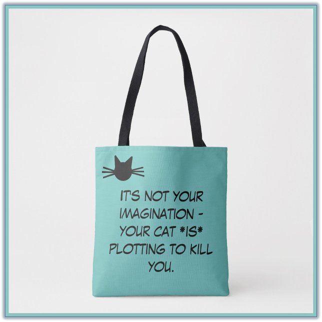 Tote Bag Funny Turquoise Blue Cat Meme Fourre-tout (Créateur téléchargé)