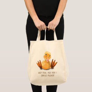 Tote Bag Funny Yellow Duck Playful Wink Happy Smile