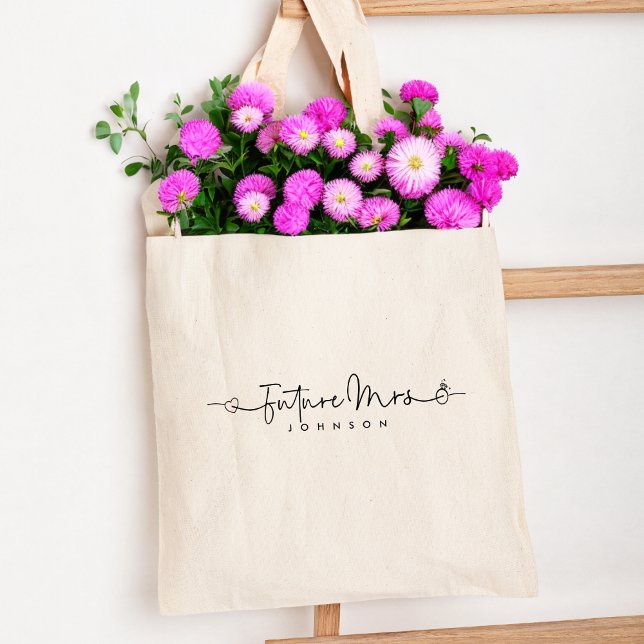 Tote Bag Futur mignon Mme Script Coeur Cercle Mariage perso (Créateur téléchargé)