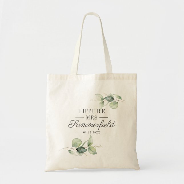 Tote Bag Futur Mme Nom Shower Fiançailles Fleurs d'Eucalypt (Devant)