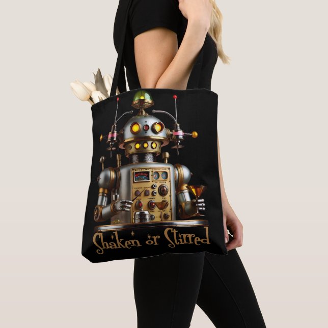 Tote Bag Futuristic Robot Bartender "Shaken or Stirred" (De près)
