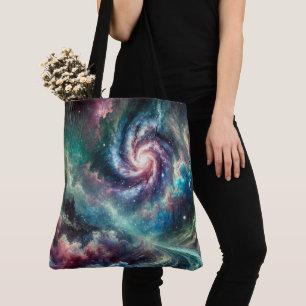 Tote Bag Galaxie spirale nébuleuse cosmique colorée et étoi