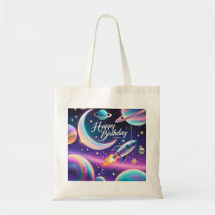 Tote Bag Galaxy thème heureux croissant d'anniversaire lune
