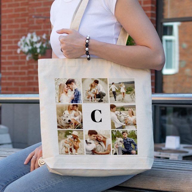 Tote Bag Galerie Monogrammée de 8 Photos Personnalisées (Créateur téléchargé)