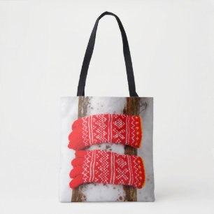 Tote Bag Gants tricotés rouges dans la neige