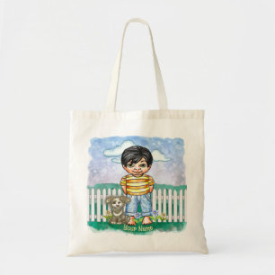 Tote Bag Garçon aux cheveux noirs et chien