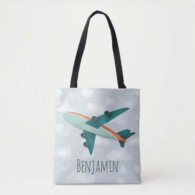 Tote Bag Garçon Moderne et Bleu mignon Avion Enfants (Devant)