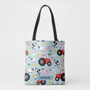 Tote Bag Garçons Cute Farm Animal Motif et nom Enfants