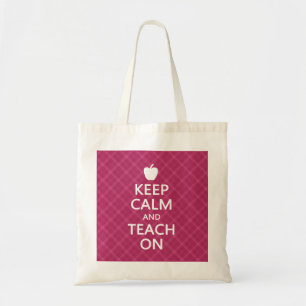 Tote Bag Gardez le calme et l'enseignez dessus, plaid rose