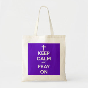 Tote Bag Gardez le calme et priez sur le pourpre