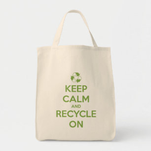 Tote Bag Gardez le calme et recyclez sur vert sur naturel