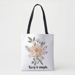 Tote Bag 'Gardez les Choses Simples' Floral Minimaliste