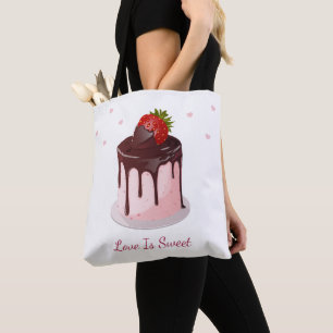 Tote Bag Gâteau aux fraises recouvert de chocolat L'amour e