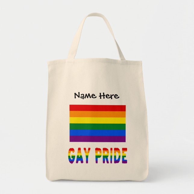 Tote Bag Gay Pride and Rainbow Flag with Your Nom (Devant)