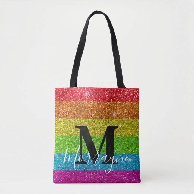 Tote Bag Gay pride monogramme à la mode Parties scintillant (Devant)