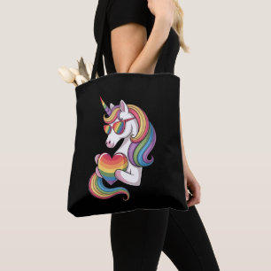 Tote Bag Gay pride Unicorn Coeur arc-en-ciel drapeau LGBT
