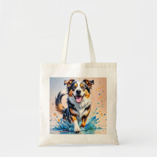 Tote Bag Géant coloré heureux jouant chien drôle, splash