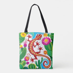 Tote Bag Gecko du Sud-Ouest avec Fleurs de Cactus