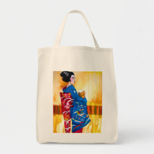Tote Bag Geisha japonais avec kimono bleu
