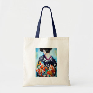 Tote Bag Geisha japonais avec kimono bleu art original