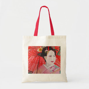Tote Bag Geisha japonais avec parapluie rouge art original