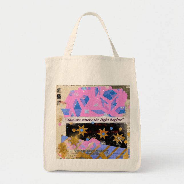Tote Bag Gem of Light – Pink & Gold Spark Series (Devant)