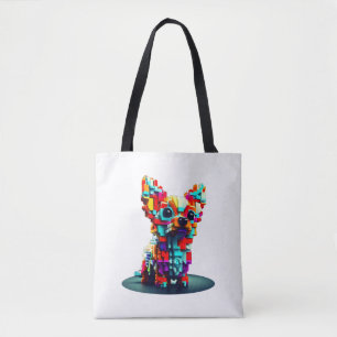 Tote Bag Géométrie colorée Chihuahua 3D dans le style moder