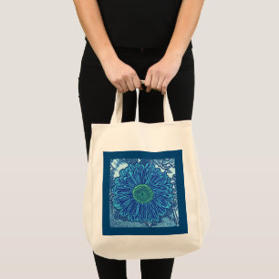 Tote Bag Gerbera Daisy Block Imprimer, Cerulean Blue