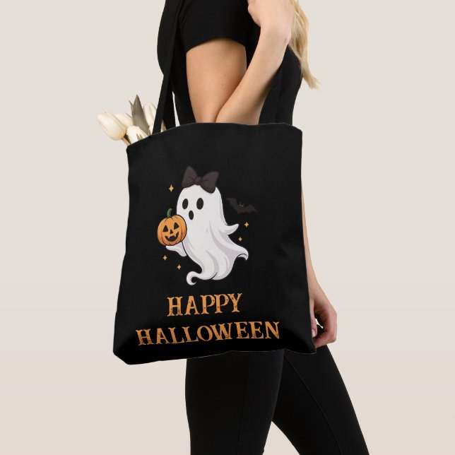 Tote Bag Ghost mignon avec Bow et Citrouille | Halloween (De près)