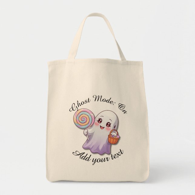 Tote Bag Ghost Mode: On – Large Halloween Candy Bag (Devant)