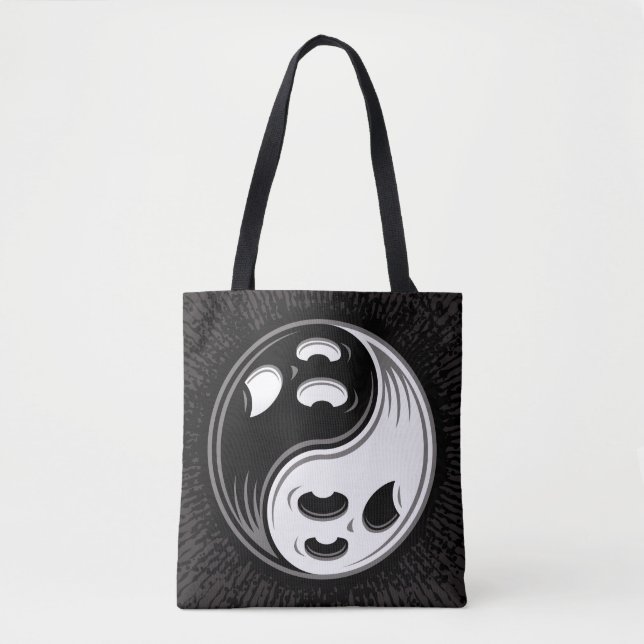 Tote Bag Ghost Yin Yang Noir et blanc (Devant)