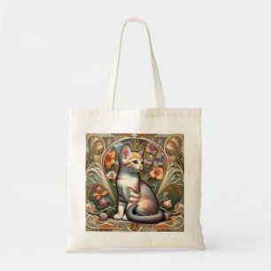 Tote Bag Ginger Kitten Floral Art Nouveau