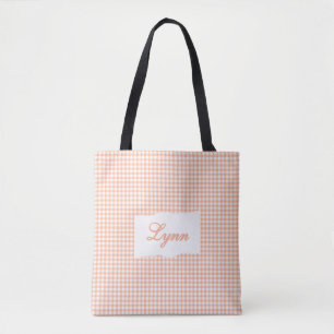 Tote Bag Gingham Orange & Blanc Classique Nom Personnalis