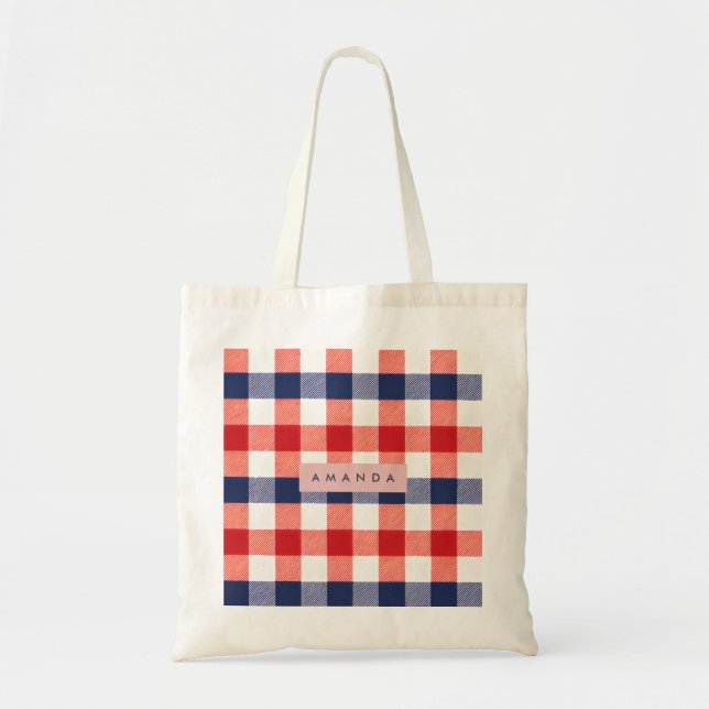 Tote Bag Gingham Rouge, Blanc et Bleu Patriotique Personnal (Devant)