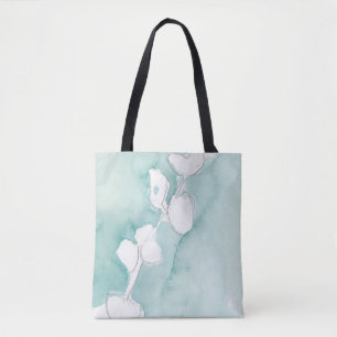 Tote Bag Ginkgo sur Dusty Turquoise - Blanc