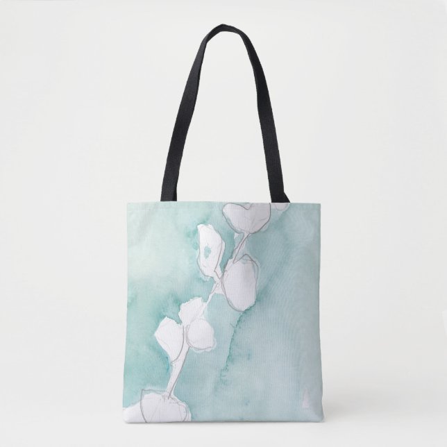 Tote Bag Ginkgo sur Dusty Turquoise - Blanc (Devant)