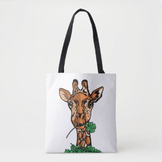 Tote Bag Girafe Chanceuse Trèfle à Quatre Feuilles Safari M